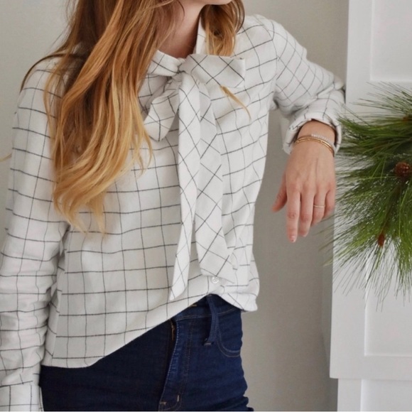 Madewell Flannel Tie-Neck Button Down Shirt in Windowpane K0191 Size Small New - Picture 7 of 16